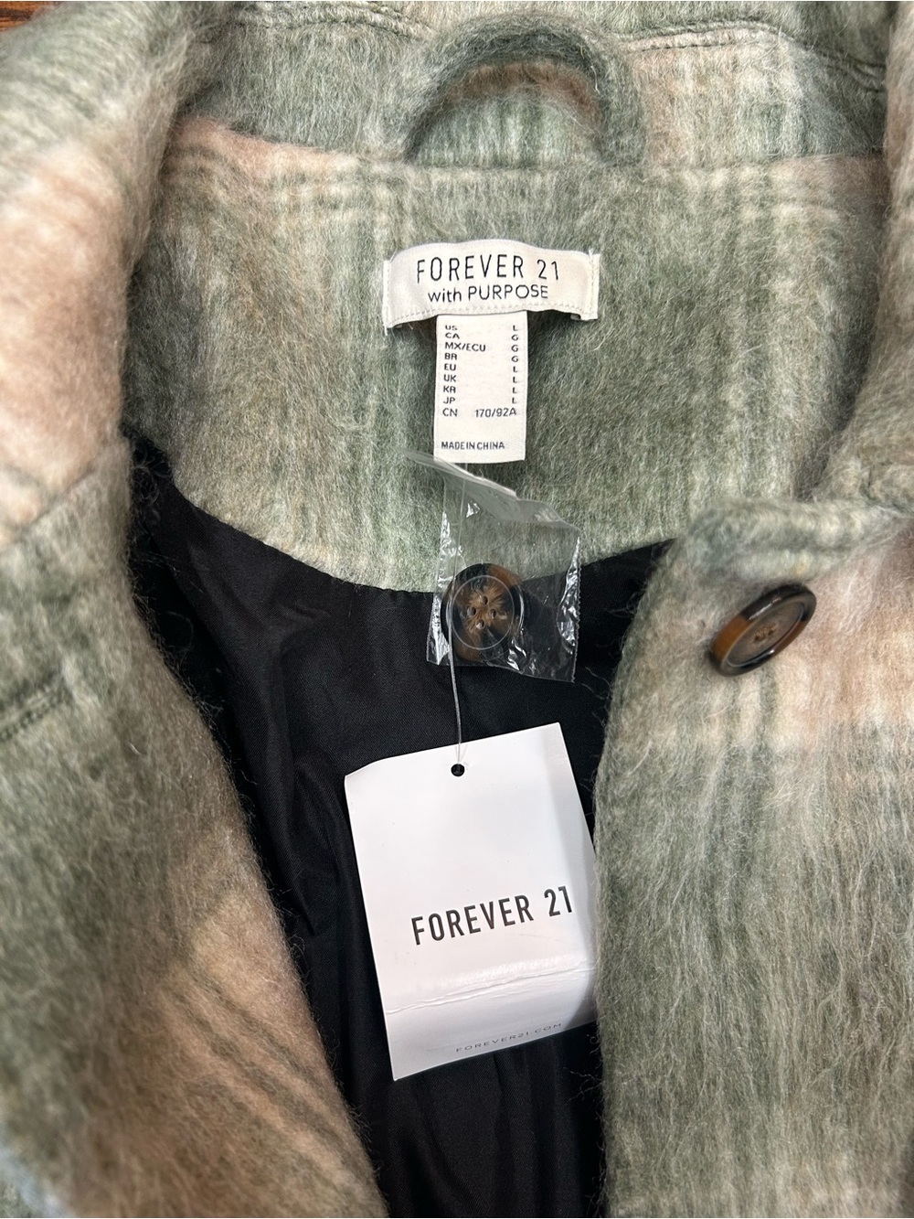 Forever 21 Plaid Shacket in Sage Green and Cream - Picture 7 of 10